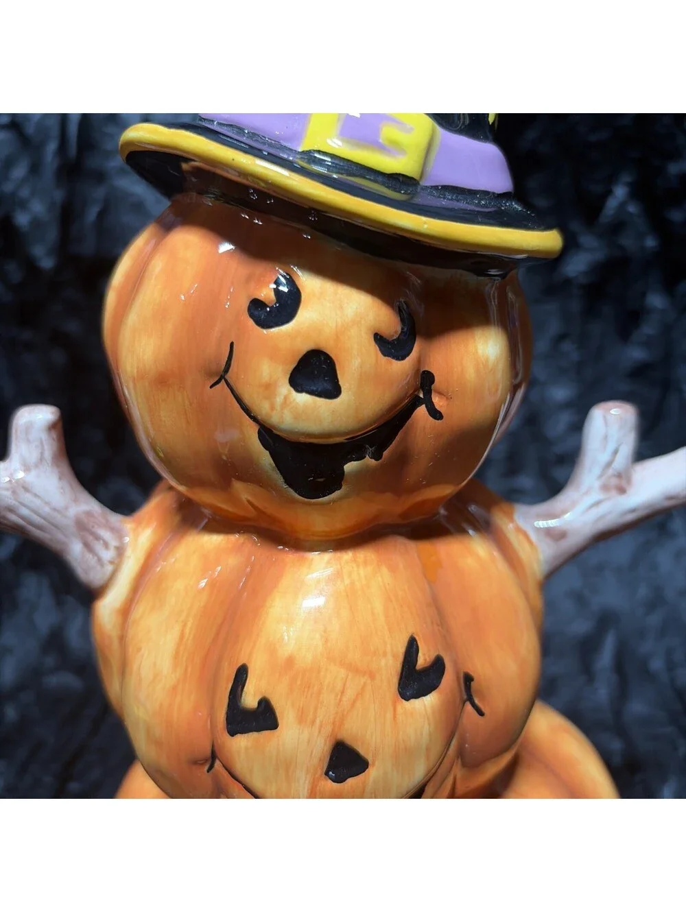 Astor Lane Triple-stacked Jack-O-Lantern With Cat And Witches Hat centerpiece